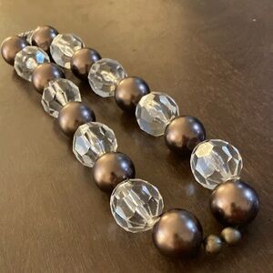 Elegant Brown Pearl and Clear Crystal Beaded Necklace